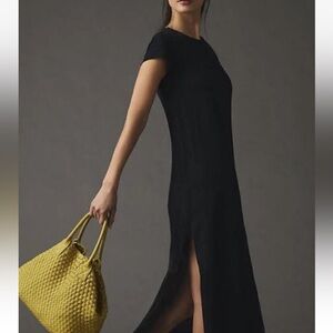 Ralph Lauren Black Short Sleeve Side Split Midi Shift  Dress Sz 2